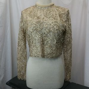 Sharon Batten Top With Ribbon and Netting in Taupe, Size 8